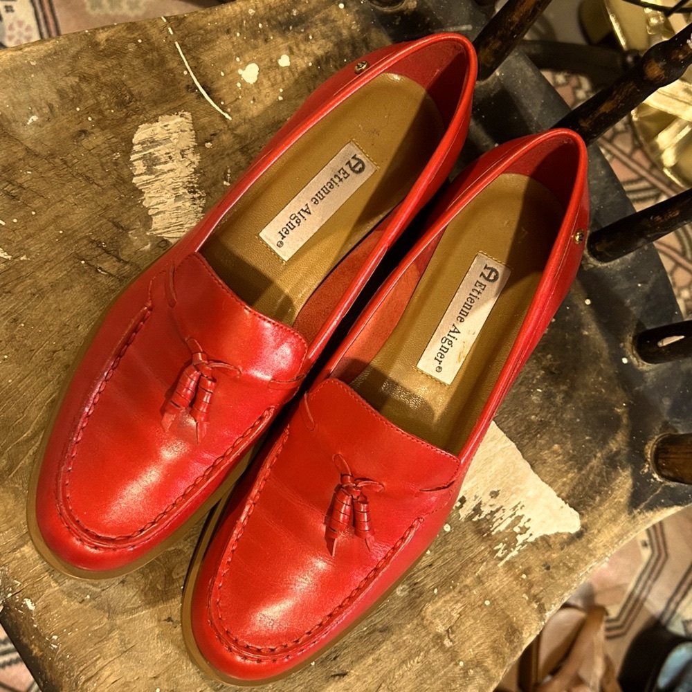 ETIENNE AIGNER RED LOAFERS - 9 1/2